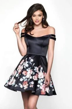 Blush By Alexia Designs Blush - 11609 Off Shoulder Fit And Flare Floral Print Cocktail Dress