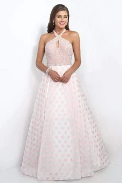 Blush By Alexia Designs Blush - 5516 Embellished Halter Neck Polka Dot Printed Ball Gown