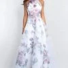 Blush By Alexia Designs Formal Gowns Blush - 5655 Floral Printed Halter Organza Gown With Tulle Overlay 1 Blush By Alexia Designs Formal Gowns Blush - 5655 Floral Printed Halter Organza Gown With Tulle Overlay