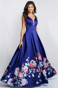 Blush By Alexia Designs Formal Gowns Blush - 5661 Plunging V-Neck Floral Printed Mikado Gown 10 Blush By Alexia Designs Formal Gowns Blush - 5661 Plunging V-Neck Floral Printed Mikado Gown