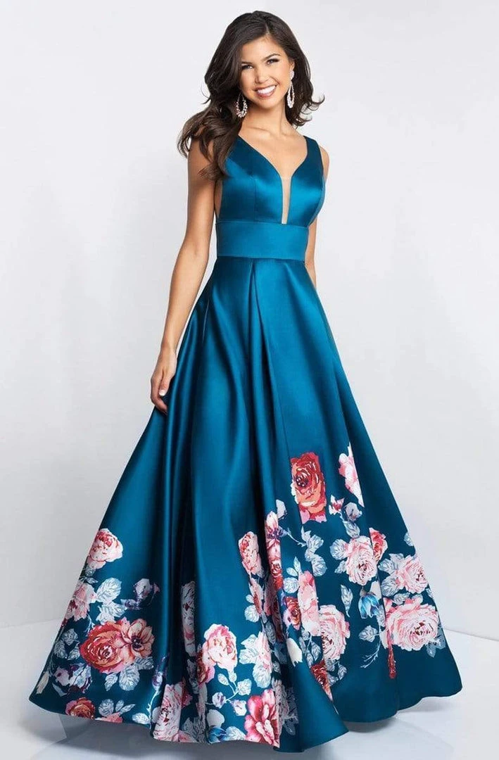 Blush By Alexia Designs Formal Gowns Blush - 5661 Plunging V-Neck Floral Printed Mikado Gown 7 Blush By Alexia Designs Formal Gowns Blush - 5661 Plunging V-Neck Floral Printed Mikado Gown