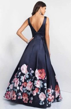 Blush By Alexia Designs Formal Gowns Blush - 5661 Plunging V-Neck Floral Printed Mikado Gown 9 Blush By Alexia Designs Formal Gowns Blush - 5661 Plunging V-Neck Floral Printed Mikado Gown