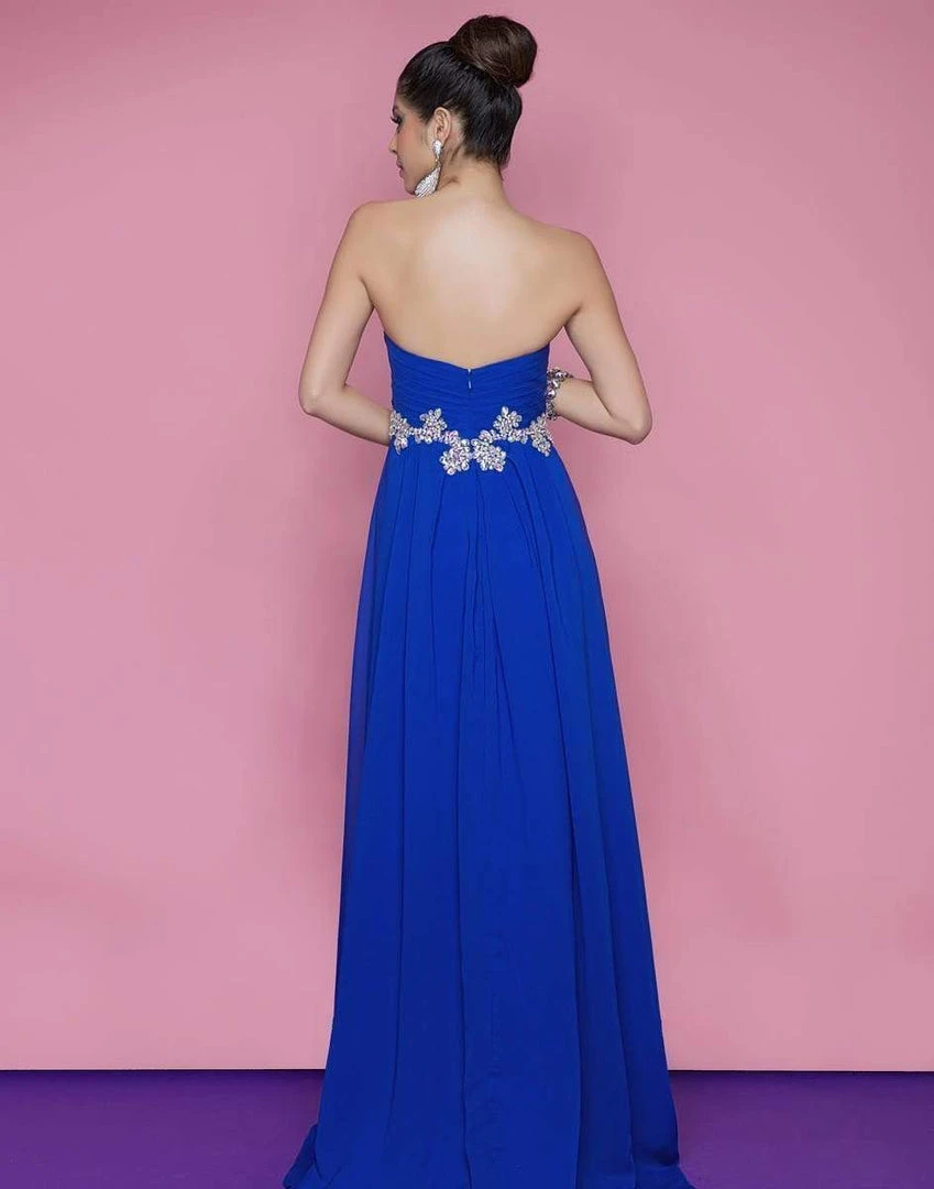 Blush By Alexia Designs Blush - 9616 Strapless Pleated Long Dress With Floral Waistband 6 Blush By Alexia Designs Blush - 9616 Strapless Pleated Long Dress With Floral Waistband