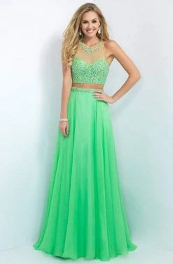 Blush By Alexia Designs Blush - Bejeweled Illusion Halter Neck Chiffon A-line Gown 11062 Formal Gowns