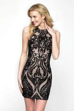 Blush By Alexia Designs Blush Black - B116 Patterned Sequin Fitted Jersey Cocktail Dress