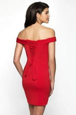 Blush By Alexia Designs Blush Black - B131 Off Shoulder Lace-Up Back Sheath Dress Cocktail Dresses