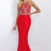 Blush By Alexia Designs - 11111 Halter Style Jewel Long Sheath Dress