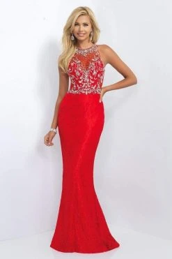 Blush By Alexia Designs - 11111 Halter Style Jewel Long Sheath Dress