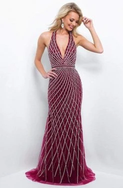 Formal Gowns Blush By Alexia Designs - 11389 Silver Beaded Plunging Evening Gown