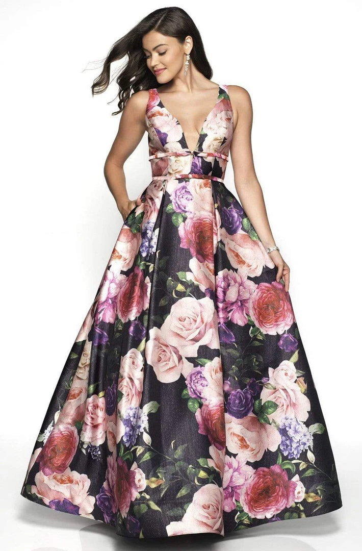 Blush By Alexia Designs - 11735 Plunging Floral Print Ballgown Formal Gowns 3 Blush By Alexia Designs - 11735 Plunging Floral Print Ballgown Formal Gowns