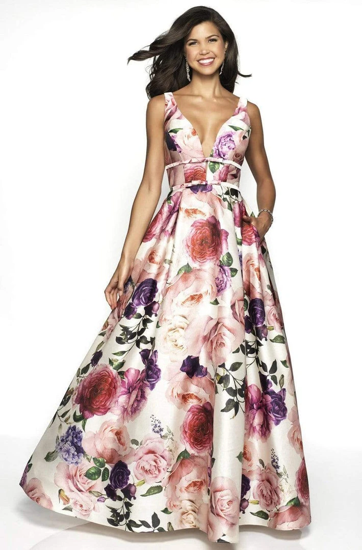 Blush By Alexia Designs - 11735 Plunging Floral Print Ballgown Formal Gowns 5 Blush By Alexia Designs - 11735 Plunging Floral Print Ballgown Formal Gowns