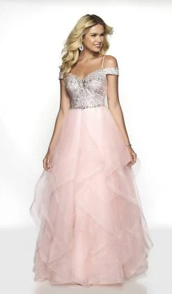Blush By Alexia Designs - 5717 Off Shoulder Asymmetrical Tulle Gown