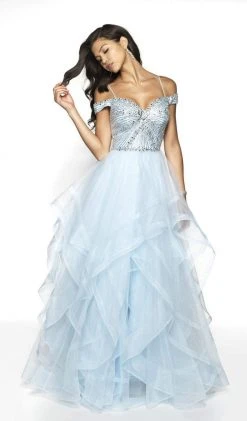 Blush By Alexia Designs - 5717 Off Shoulder Asymmetrical Tulle Gown