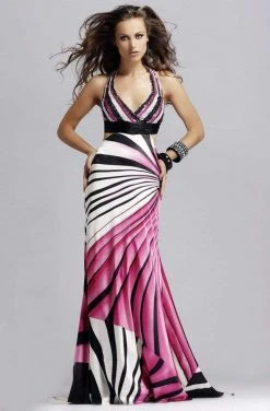 Formal Gowns Blush By Alexia Designs - 9030 Stripe Halter Sheath Dress