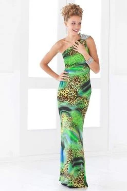 Blush By Alexia Designs - 9379 Asymmetrical Animal Print Sheath Gown Formal Gowns