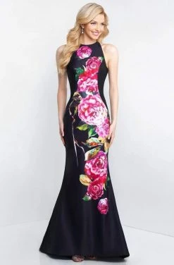Blush By Alexia Designs - C1040 Sleek Floral Print Halter Sheath Dress