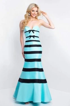Formal Gowns Blush By Alexia Designs - C1051 Bow Accented Striped Mermaid Dress