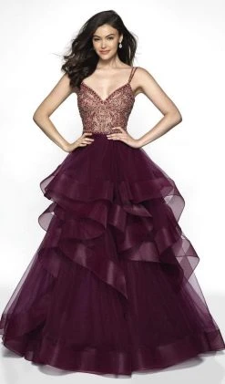 Formal Gowns Blush By Alexia Designs - C2007 Beaded V-neck Ruffled Tulle Ballgown