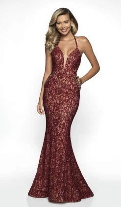 Blush By Alexia Designs - C2010 Plunging Beaded Lace Mermaid Gown Formal Gowns