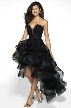 Formal Gowns Blush By Alexia Designs - C2030 Plunging Appliqued High Low Gown