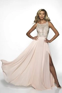 Formal Gowns Blush By Alexia Designs - C2081 Beaded A-Line Dress With Slit