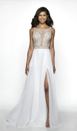 Formal Gowns Blush By Alexia Designs - C2081 Beaded A-Line Dress With Slit