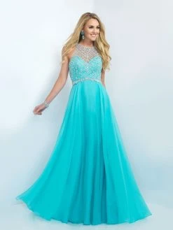 Blush By Alexia Designs Crystal Illusion Long Gown In Seamist 11071