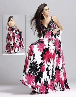 Formal Gowns Blush By Alexia Designs - Floral Print Accordion Gown 9034