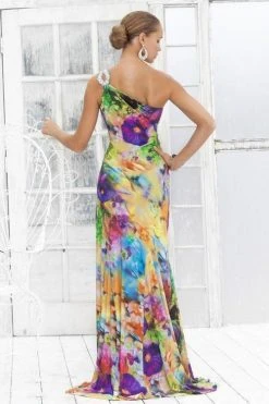 Formal Gowns Blush By Alexia Designs - One Shoulder Floral Printed Long Dress 9303