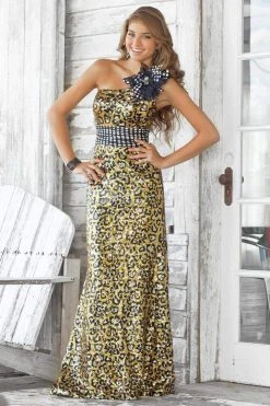 Formal Gowns Blush By Alexia Designs - One Shoulder Printed Long Dress 9340