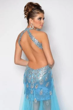 Formal Gowns Blush By Alexia Designs - Peacock Adorned V-Neck A-Line Gown 9530