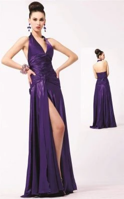 Blush By Alexia Designs - Satin V-Neck Long Slit Gown S008 Formal Gowns