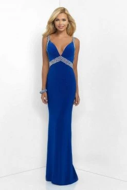 Formal Gowns Blush By Alexia Designs - Sequined V-Neck Jersey Sheath Dress 11032