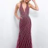 Blush By Alexia Designs - Silver Beaded Plunging Evening Gown 11389 2 Blush By Alexia Designs - Silver Beaded Plunging Evening Gown 11389