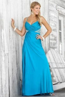 Blush By Alexia Designs - Sleeveless Pleated Long Gown With Slit 9326