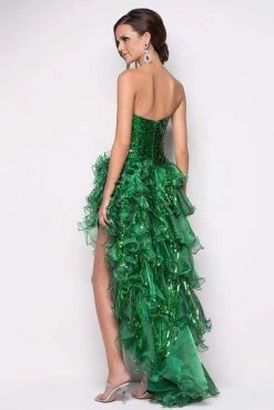 Formal Gowns Blush By Alexia Designs - Strapless Ruffled Long Gown With Slit 9540