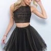 Cocktail Dresses Blush By Alexia Designs - Textured Stripe Two-Piece A-Line Dress 11385