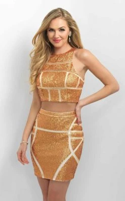 Blush By Alexia Designs Blush - C352 Geometrical Patterned Two-Piece Metallic Dress