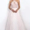 Blush By Alexia Designs Blush - Embellished Halter Neck Polka Dot Printed Ball Gown 5516 Formal Gowns