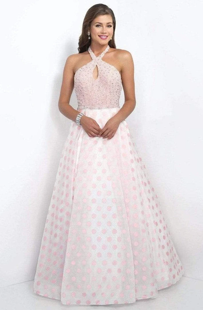 Blush By Alexia Designs Blush - Embellished Halter Neck Polka Dot Printed Ball Gown 5516 Formal Gowns 3 Blush By Alexia Designs Blush - Embellished Halter Neck Polka Dot Printed Ball Gown 5516 Formal Gowns