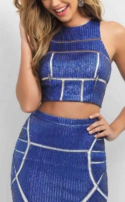 Blush By Alexia Designs Blush - Geometrical Patterned Two-Piece Metallic Dress C352