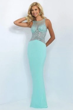 Blush By Alexia Designs Formal Gowns Blush - Jewel Accented Illusion Halter Neck Jersey Dress 11064