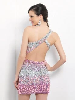 Blush By Alexia Designs Cocktail Dresses Blush - Ombre Rocks Embellished One Shoulder Strap Cocktail Dress C130