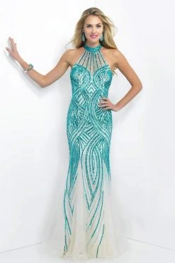 Blush By Alexia Designs Blush - Sequined Halter Neck Tulle Trumpet Gown 11043