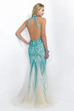 Blush By Alexia Designs Blush - Sequined Halter Neck Tulle Trumpet Gown 11043