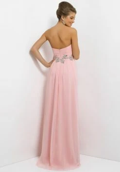 Blush By Alexia Designs Blush - Strapless Pleated Long Dress With Floral Waistband 9616 Formal Gowns