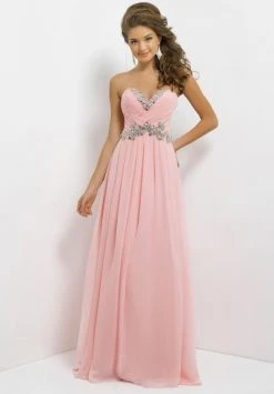 Blush By Alexia Designs Blush - Strapless Pleated Long Dress With Floral Waistband 9616 Formal Gowns