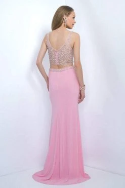 Blush By Alexia Designs Blush - Two-piece Bejeweled V-Neck Jersey Sheath Gown 11107