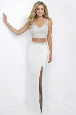 Blush By Alexia Designs Blush - Two-piece Bejeweled V-Neck Jersey Sheath Gown 11107