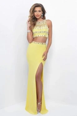 Blush By Alexia Designs Formal Gowns Blush - Two-Piece Pearl Embellished Halter Top Jersey Gown 11259